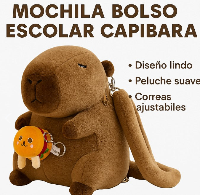 Mochila de Peluche CAPIBARA™ Kawaii con Hamburguesa – 35 cm