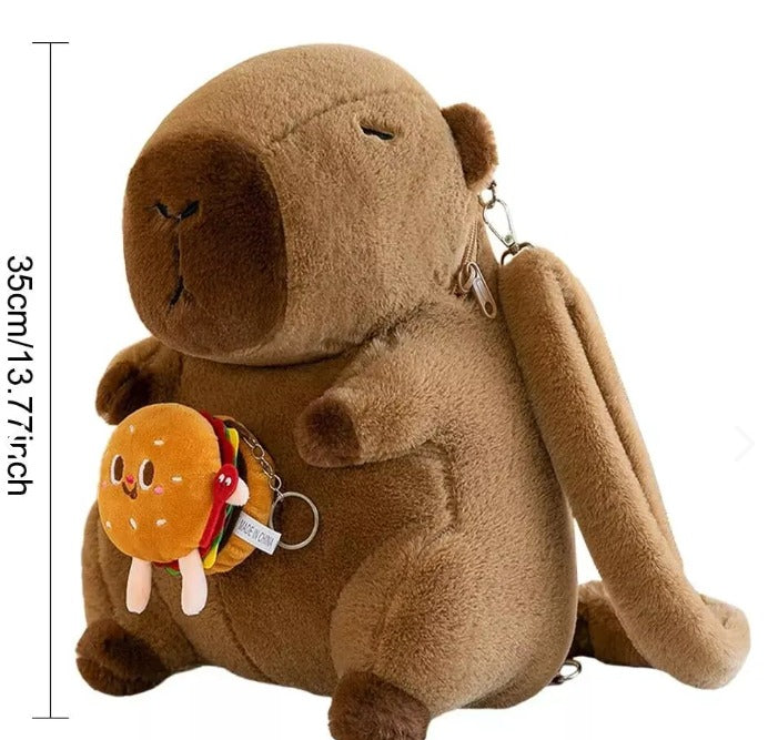 Mochila de Peluche CAPIBARA™ Kawaii con Hamburguesa – 35 cm